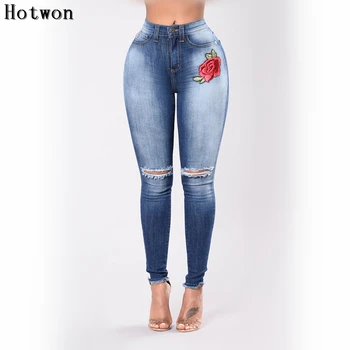 High Waist Trousers Ripped Knees Denim Jeans Floral Embroidery Women's Stretchy Skinny Slim Pants Woman Pencil Jeans
High Waist Trousers Ripped Knees Denim Jeans Floral Embroidery Women's Stretchy Skinny Slim Pants Woman Pencil Jeans