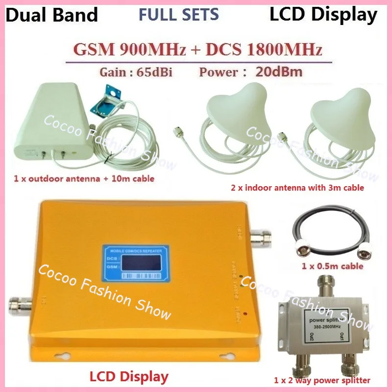 LCD Display GSM 900mhz DCS 1800mhz Dual Band Booster 4G Mobile Phone Signal Repeater Cellular signal Amplifier +Antennas
LCD Display GSM 900mhz DCS 1800mhz Dual Band Booster 4G Mobile Phone Signal Repeater Cellular signal Amplifier +Antennas