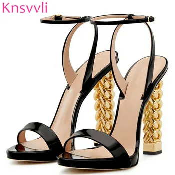 2019 New Black Patent leather High Heel Sandals Women Ankle Buckle Strap Runway Shoes Gold Chain Strange Heel Sandalias Mujer
2019 New Black Patent leather High Heel Sandals Women Ankle Buckle Strap Runway Shoes Gold Chain Strange Heel Sandalias Mujer