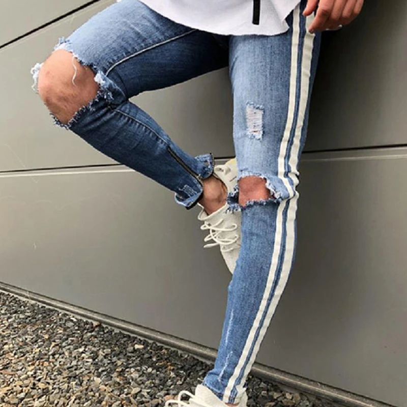 CALOFE New Fashion Hip Hop Men Side White Print Strip Knee Holes Ripped Skinny Jeans Male Distressed Stretch Denim Pants
CALOFE New Fashion Hip Hop Men Side White Print Strip Knee Holes Ripped Skinny Jeans Male Distressed Stretch Denim Pants