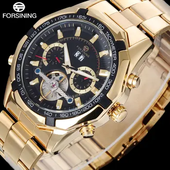

FORSINING Brand Men Mechanical Tourbillion Watches Leather Strap Fashion Casual Men'S Automatic Skeleton Gold Watches Relogio
