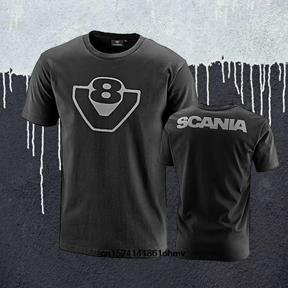 Scania V8 Print T-shirt Men Short Sleeve Cotton Top 2 Sides Printed Clothes S-3XL