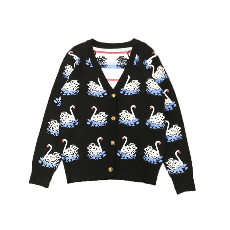 Luxury Designer Brand Knitted Sweater for Women V Neck Vintage Court Swan Pattern Jacquard Loose Knitted Cardigans Sweater
Luxury Designer Brand Knitted Sweater for Women V Neck Vintage Court Swan Pattern Jacquard Loose Knitted Cardigans Sweater