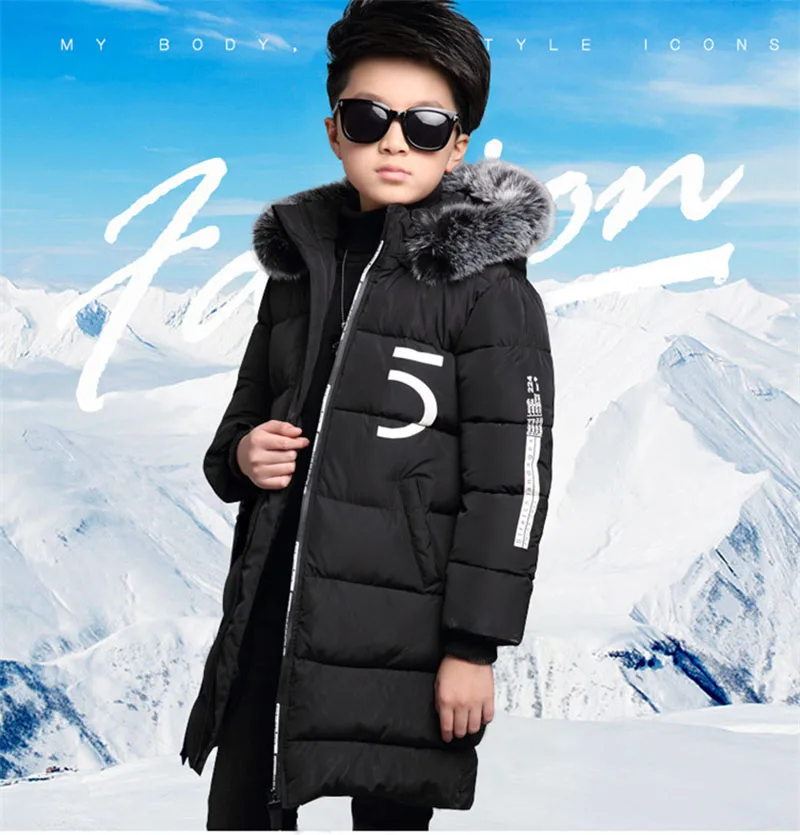 2017 winter down jacket for boy fur big kids coat thick cotton hooded warm casual jacket Outerwear padded children clothing (2)