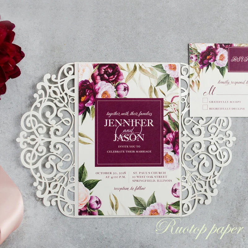 50pcs Free Shipping peel Paper Elegant Floral Luxury Wedding Invitation With Hollow Laser Cut Invitation Card Party Invites
50pcs Free Shipping peel Paper Elegant Floral Luxury Wedding Invitation With Hollow Laser Cut Invitation Card Party Invites
