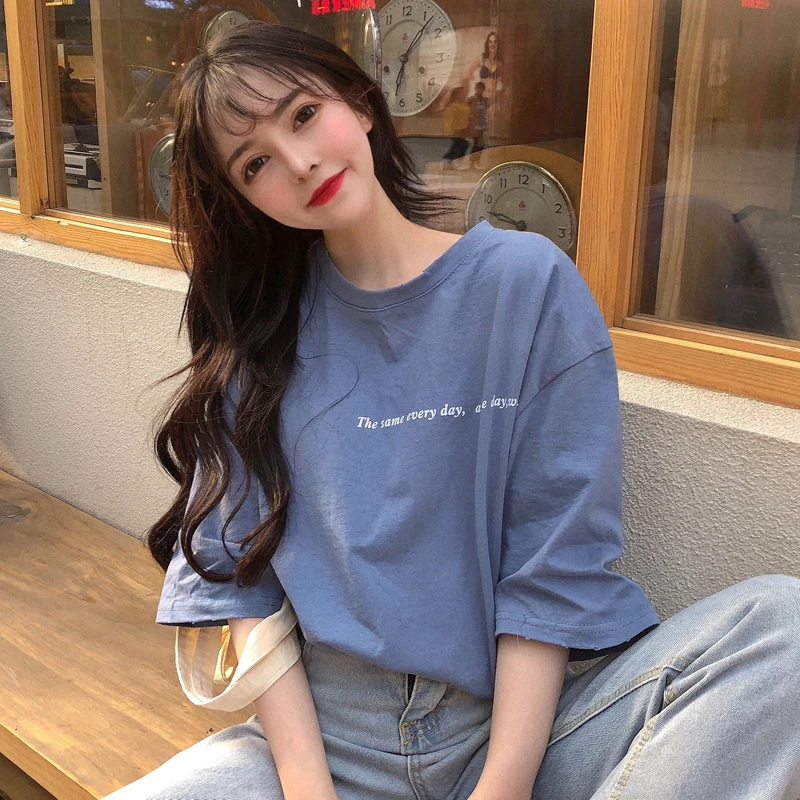 Summer Womens Tops 2019 Korean Ulzzang Harajuku Vintage Letters Printed Short Sleeve T-shirt For Women O-neck Basic Tshirt Top
Summer Womens Tops 2019 Korean Ulzzang Harajuku Vintage Letters Printed Short Sleeve T-shirt For Women O-neck Basic Tshirt Top