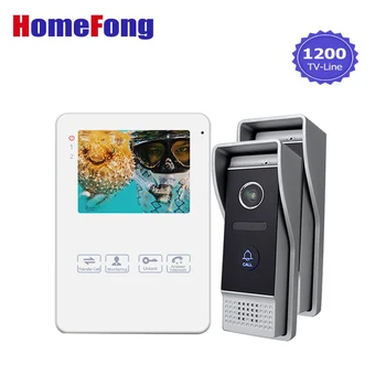 

Homefong 4 Inch Video Doorbell Intercom System 2 Outdoor Station 1 indoor Monitor Waterproof Doorbell Camera Wired Door Phone
