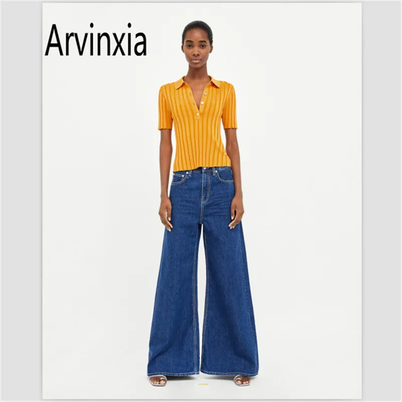 Arvinxia ZA Summer Solid Color Striped Women Sweater Casual Knitted Turn-down Collar Pullover Autumn Fashion Short Sleeves Tops
Arvinxia ZA Summer Solid Color Striped Women Sweater Casual Knitted Turn-down Collar Pullover Autumn Fashion Short Sleeves Tops