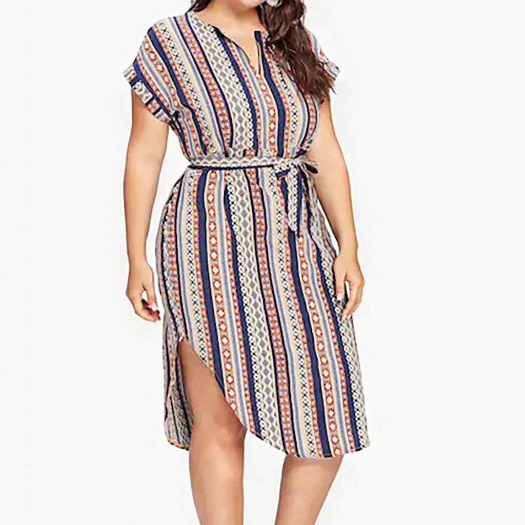 SAGACE Fashion women's Retro Color Striped Print Bow Belt Dress Female Large Size Color Printed Short Sleeve Irregular Dress
SAGACE Fashion women's Retro Color Striped Print Bow Belt Dress Female Large Size Color Printed Short Sleeve Irregular Dress
