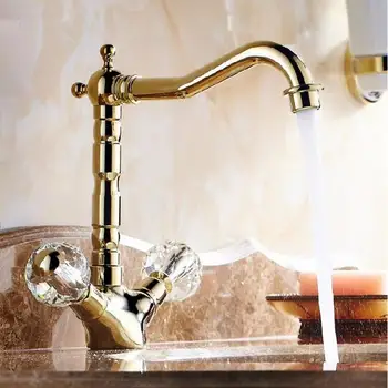 Retro Golden Basin Faucet Bathroom Crystal Double Handle Basin Mixer Sink faucet Tap Noble Gorgeous Swivel Basin Sink Faucet
Retro Golden Basin Faucet Bathroom Crystal Double Handle Basin Mixer Sink faucet Tap Noble Gorgeous Swivel Basin Sink Faucet