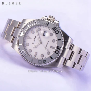 BLIGER 43mm gray Ceramic Bezel white dial Luminous sapphire automatic Date Day mens watch 
BLIGER 43mm gray Ceramic Bezel white dial Luminous sapphire automatic Date Day mens watch