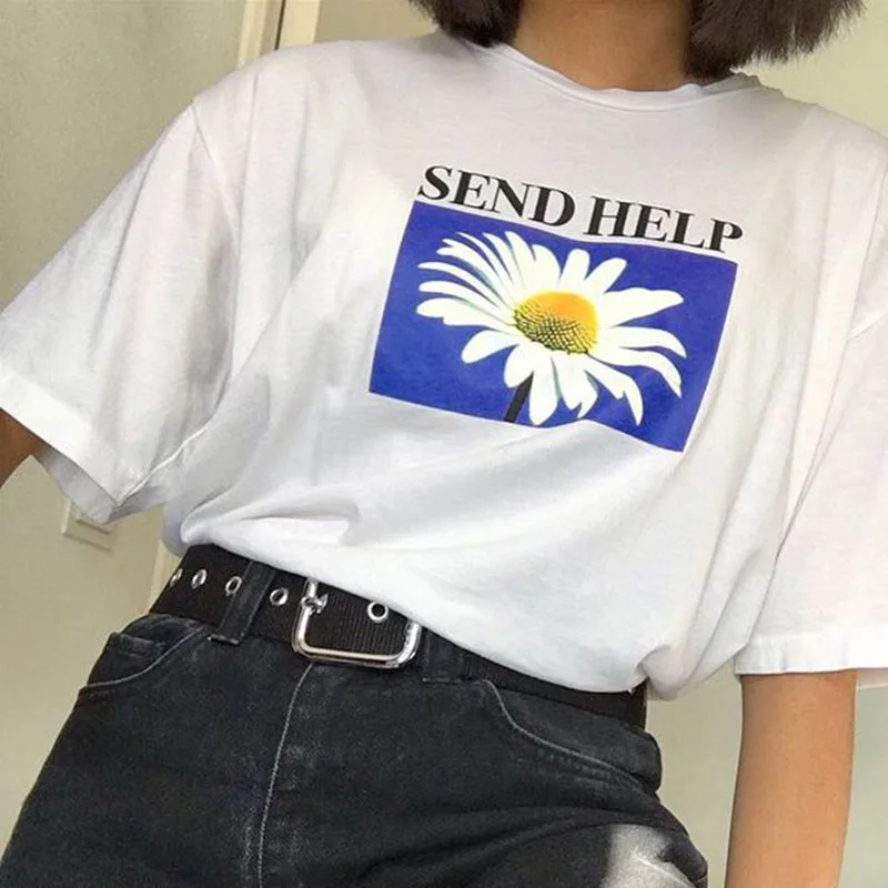 Casual Harajuku Vintage Daisy Pattern Tshirt Send Help Daisy Flower T-shirt Summer Letter Printing Casual Short Sleeve Tees Top
Casual Harajuku Vintage Daisy Pattern Tshirt Send Help Daisy Flower T-shirt Summer Letter Printing Casual Short Sleeve Tees Top
