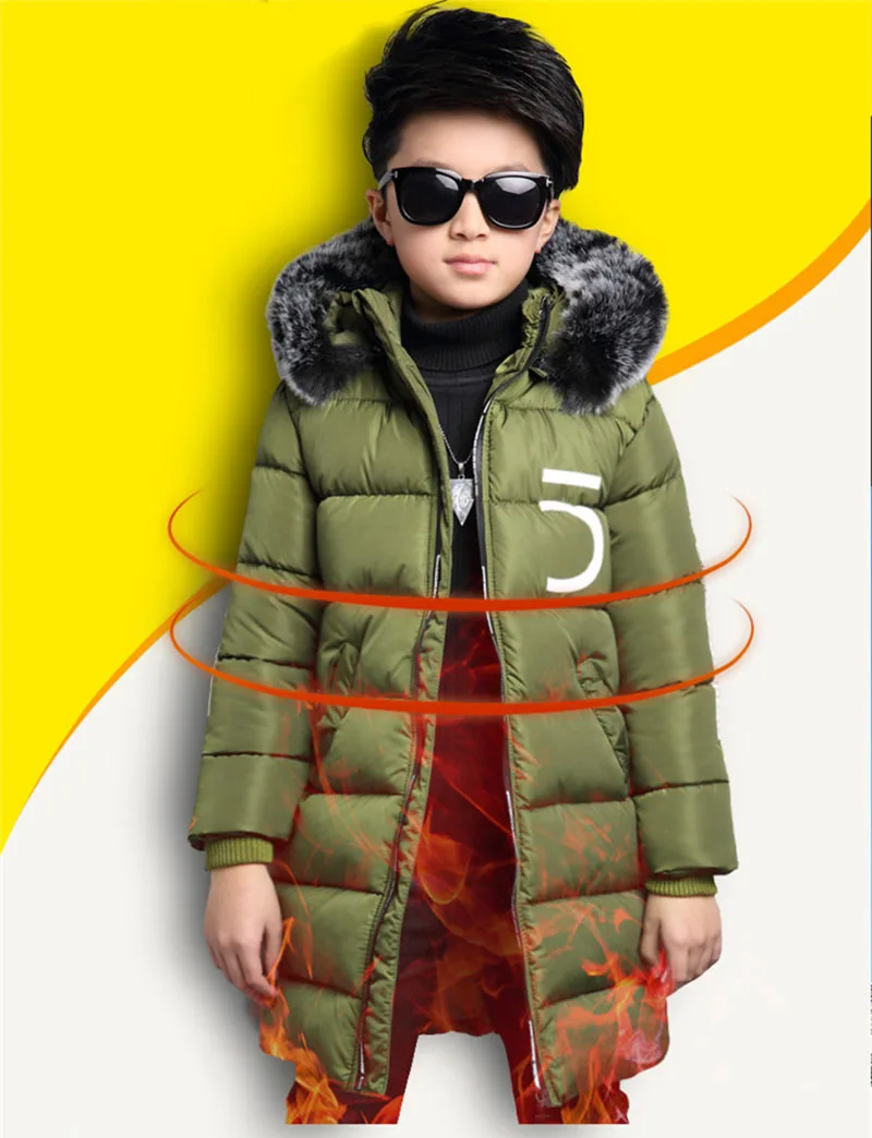 2017 winter down jacket for boy fur big kids coat thick cotton hooded warm casual jacket Outerwear padded children clothing (3)