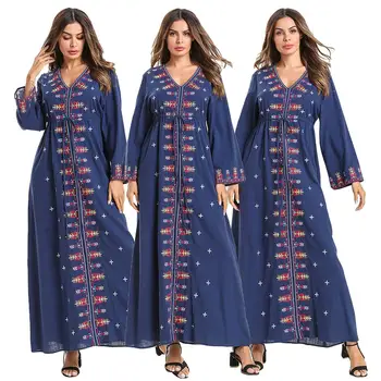 Muslim Elegant Ethnic Embroidery Long Dress Cotton V Neck Long Sleeve Maxi Dresses Navy Blue Casual Muslim Ramadan UAE Clothes
Muslim Elegant Ethnic Embroidery Long Dress Cotton V Neck Long Sleeve Maxi Dresses Navy Blue Casual Muslim Ramadan UAE Clothes