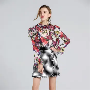 Women Dress 2019 High Quality Spring Autumn Designer Runway Printed Ruffles Chiffon Shirt + Houndstooth Skirt NP0038
Women Dress 2019 High Quality Spring Autumn Designer Runway Printed Ruffles Chiffon Shirt + Houndstooth Skirt NP0038