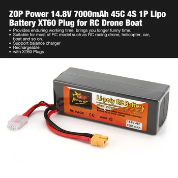 

ZOP Power 14.8V 7000mAh 45C 4S 1P Lipo Battery XT60 Plug Rechargeable for RC Racing Drone Quadcopter Helicopter Car Boat Model