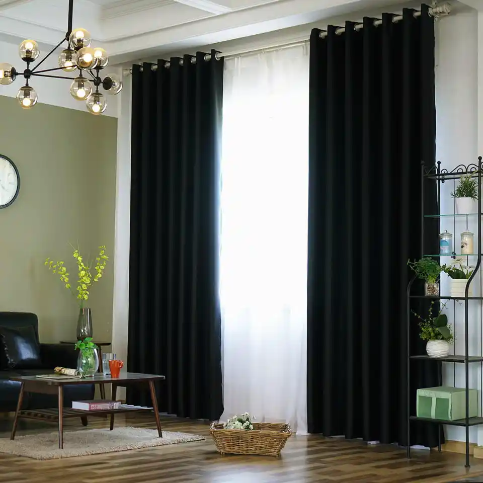 Blackout Solid Black Grey Eyelet Curtains Thermal Insulated