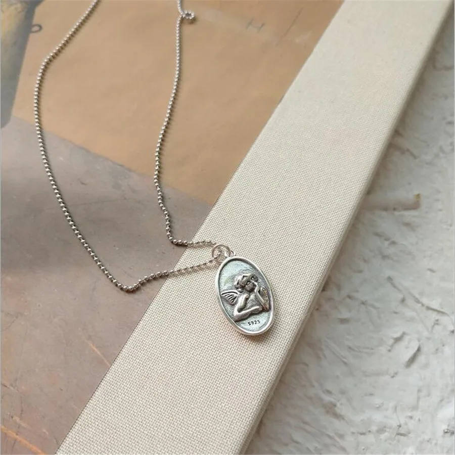 YIKUF88 925 sterling silver vintage worn necklace for women Guardian Angel Baby Necklace pendant fine jewelry
YIKUF88 925 sterling silver vintage worn necklace for women Guardian Angel Baby Necklace pendant fine jewelry