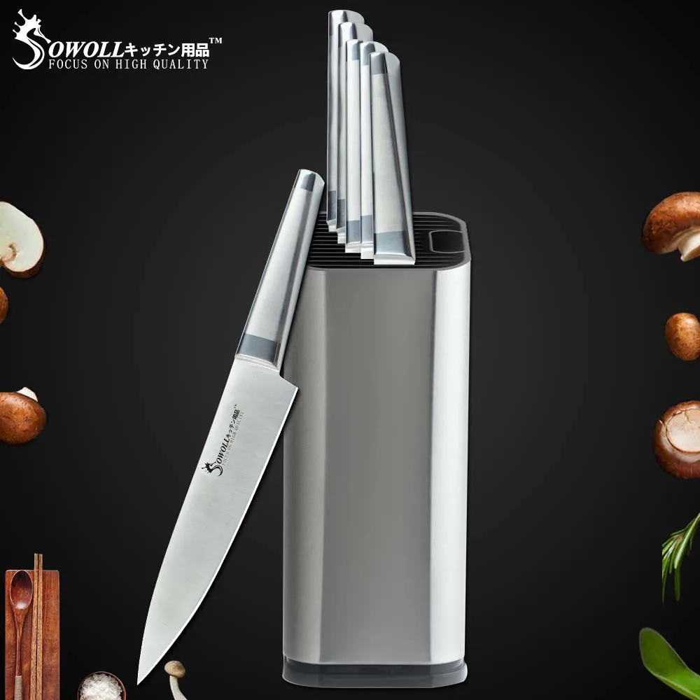 Sowoll 7 Piece Set Stainless Steel Kitchen Knife Ergonomic Design 3.5" 5" 7" 8" 8" 8" inch Kitchen Knives And 8" Knife Holder
Sowoll 7 Piece Set Stainless Steel Kitchen Knife Ergonomic Design 3.5" 5" 7" 8" 8" 8" inch Kitchen Knives And 8" Knife Holder