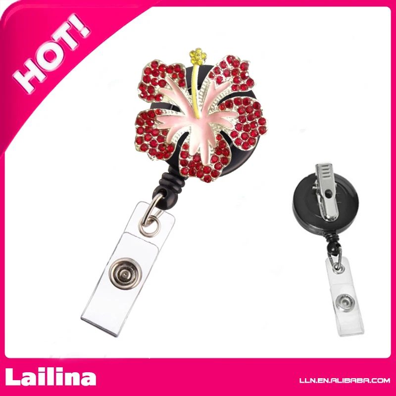 Rhinestone Vintage Flower Pink& Red Crystal Retractable Badge Reel / ID Badge Holder 
Rhinestone Vintage Flower Pink& Red Crystal Retractable Badge Reel / ID Badge Holder