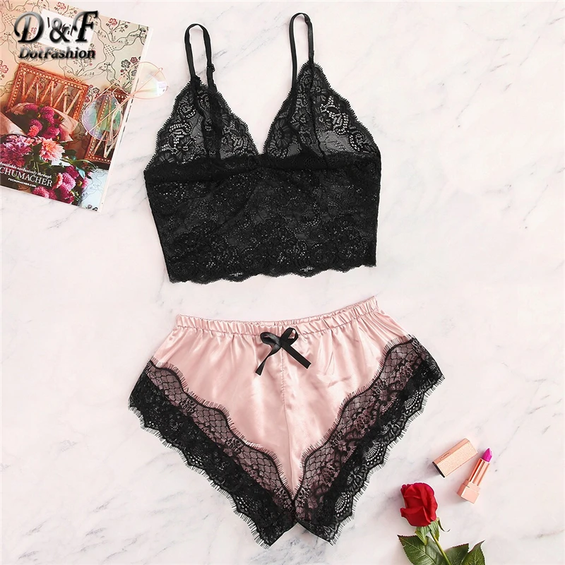 Dotfashion Floral Lace Bralette With Satin Shorts Women 2019 Summer Sexy Sets Ladies Bralettes Bra And Shortie Underwear Set
Dotfashion Floral Lace Bralette With Satin Shorts Women 2019 Summer Sexy Sets Ladies Bralettes Bra And Shortie Underwear Set