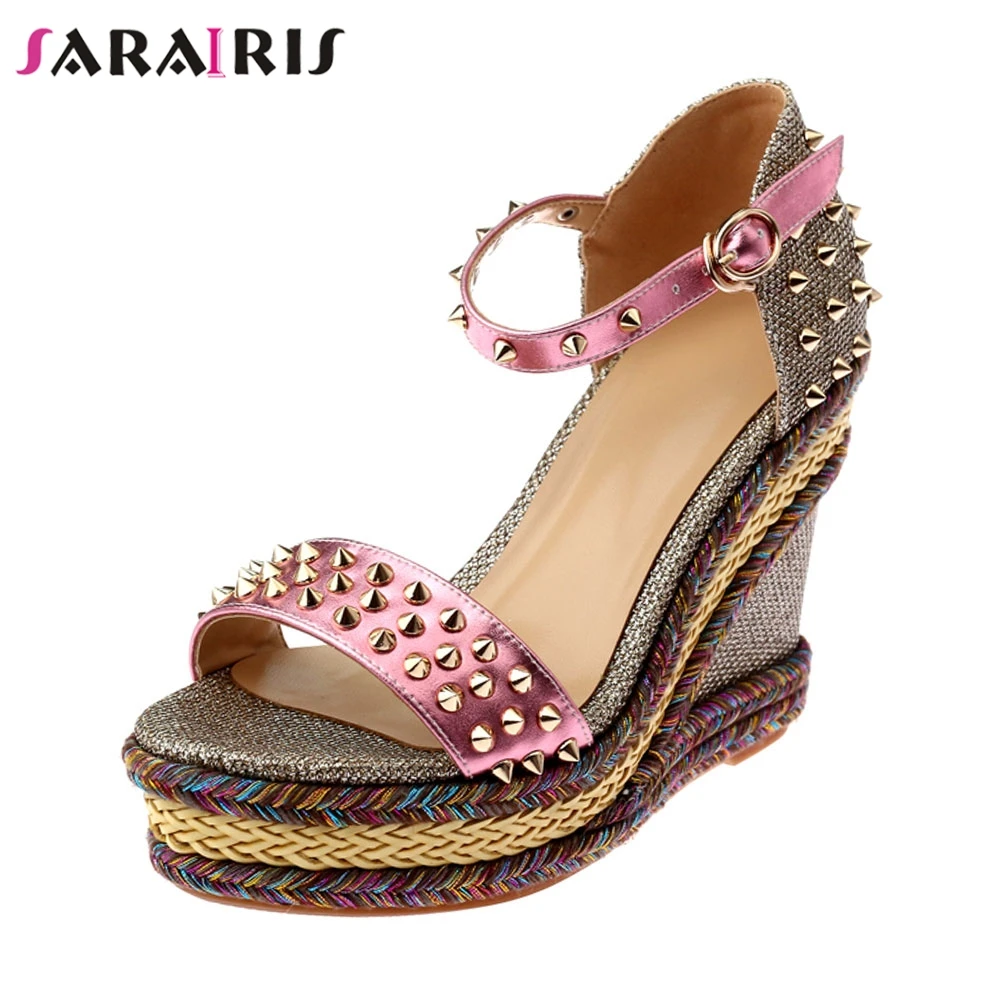 SARAIRIS brand High Quality genuine leather rivets Summer Sandals Shoes Platform Wedge High Heels party Shoes Women
SARAIRIS brand High Quality genuine leather rivets Summer Sandals Shoes Platform Wedge High Heels party Shoes Women