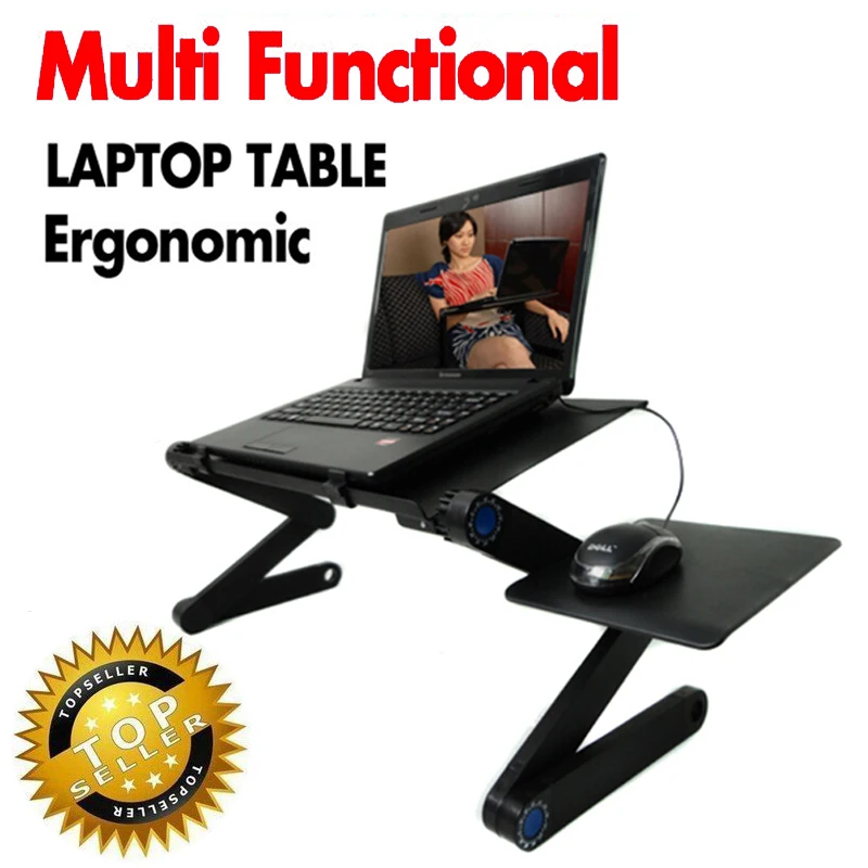 Image Multi Functional Ergonomic mobile laptop table stand for bed Portable sofa laptop table foldable notebook Desk with mouse pad