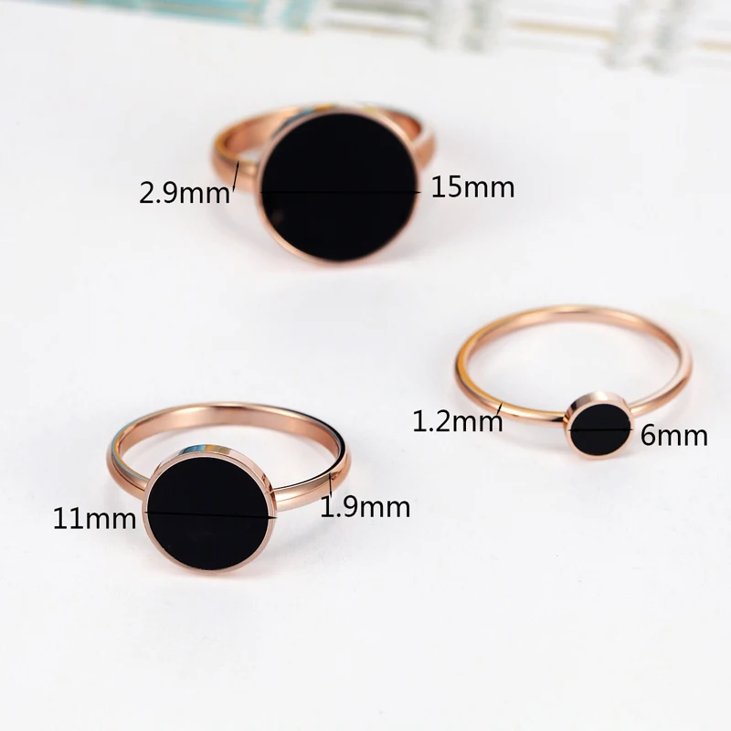 New Design Brand Ring For Women Titanium Steel Black Enamel Three Wide Rose Gold Color Beauty Anillos Female Rings Jewelry Gift 35