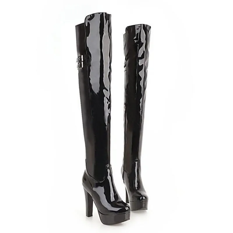 Autumn Winter Patent Leather Over The Knee Boots Big Size 43 Platform Women's Boots 12cm High-heeled Pole Dance Thigh High Boots (1)