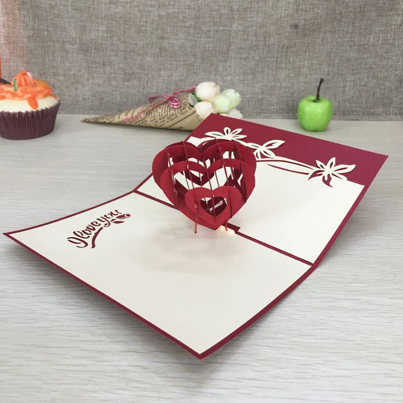 1pcs Sample Red Heart 3D Laser Cut Paper Cutting Greeting Pop Up Card Wedding Ivitation Custom Postcards VValentine's Day Gifts (4)