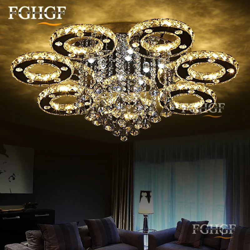 Modern led crystal chandelier light Round Circle Flush Mounted Chandeliers lamp living room Lustre luminaria with remote control (2)