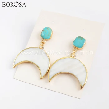 BOROSA wholesale New Style Gold Plated Natural Turquoises Dangle Earrings White Shell Crescent Women Earrings Friend Gift G1730
BOROSA wholesale New Style Gold Plated Natural Turquoises Dangle Earrings White Shell Crescent Women Earrings Friend Gift G1730