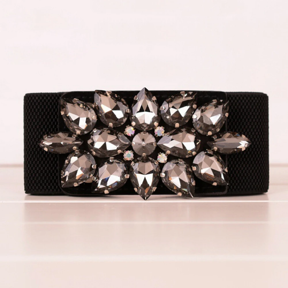 Elegant Wide Elastic Waist Belt for Women Vintage Style Wide Corset Waistband Crystal Buckle Stretch Strap Cinch Black Color 
Elegant Wide Elastic Waist Belt for Women Vintage Style Wide Corset Waistband Crystal Buckle Stretch Strap Cinch Black Color