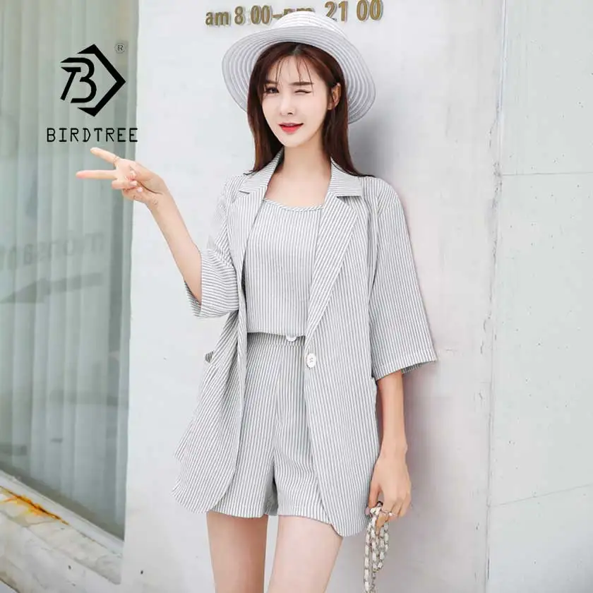 2019 New Summer Striped Short Pant Suits 3 Piece Set Women 's Single Button Pocket Notched Vest Short Female Hot Sale S95510Z
2019 New Summer Striped Short Pant Suits 3 Piece Set Women 's Single Button Pocket Notched Vest Short Female Hot Sale S95510Z