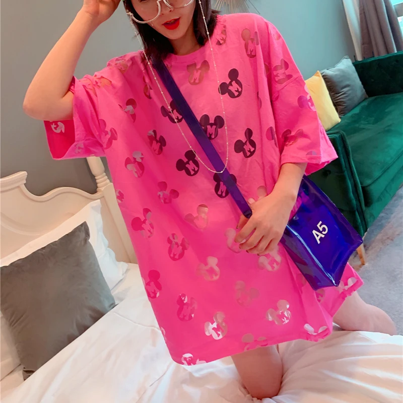 Plus Size Chic Woman Cartoon Mickey Transparen loose Long T-shirt Hiphop Short sleeved Tops Streetwear
Plus Size Chic Woman Cartoon Mickey Transparen loose Long T-shirt Hiphop Short sleeved Tops Streetwear
