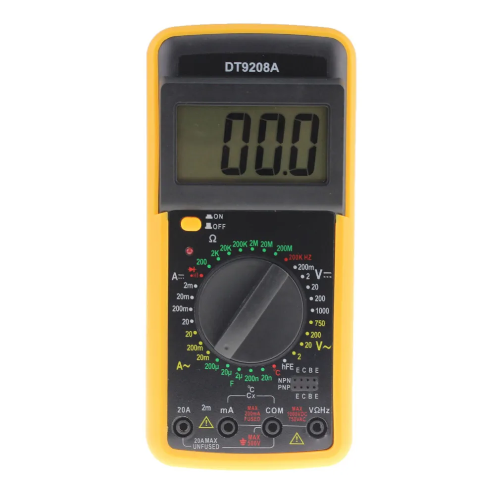 Portable DT9208A 1999 Counts LCD Display Multimeter Electric Handheld AC/DC Resistance Capacitance Voltmeter Ammeter
Portable DT9208A 1999 Counts LCD Display Multimeter Electric Handheld AC/DC Resistance Capacitance Voltmeter Ammeter