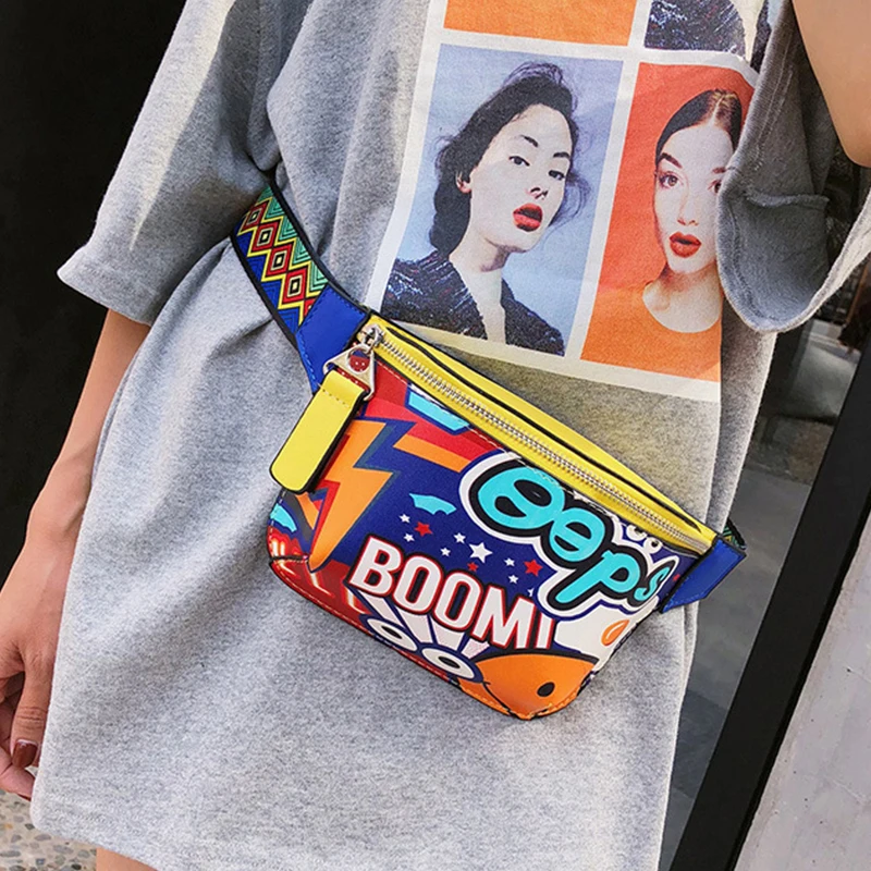 Fanny Pack Waist Bag Women Personality Belt Bags pu Leather Graffiti Chest Handbag WIth Colorful Shoulder Belt 2019 hot sale
Fanny Pack Waist Bag Women Personality Belt Bags pu Leather Graffiti Chest Handbag WIth Colorful Shoulder Belt 2019 hot sale