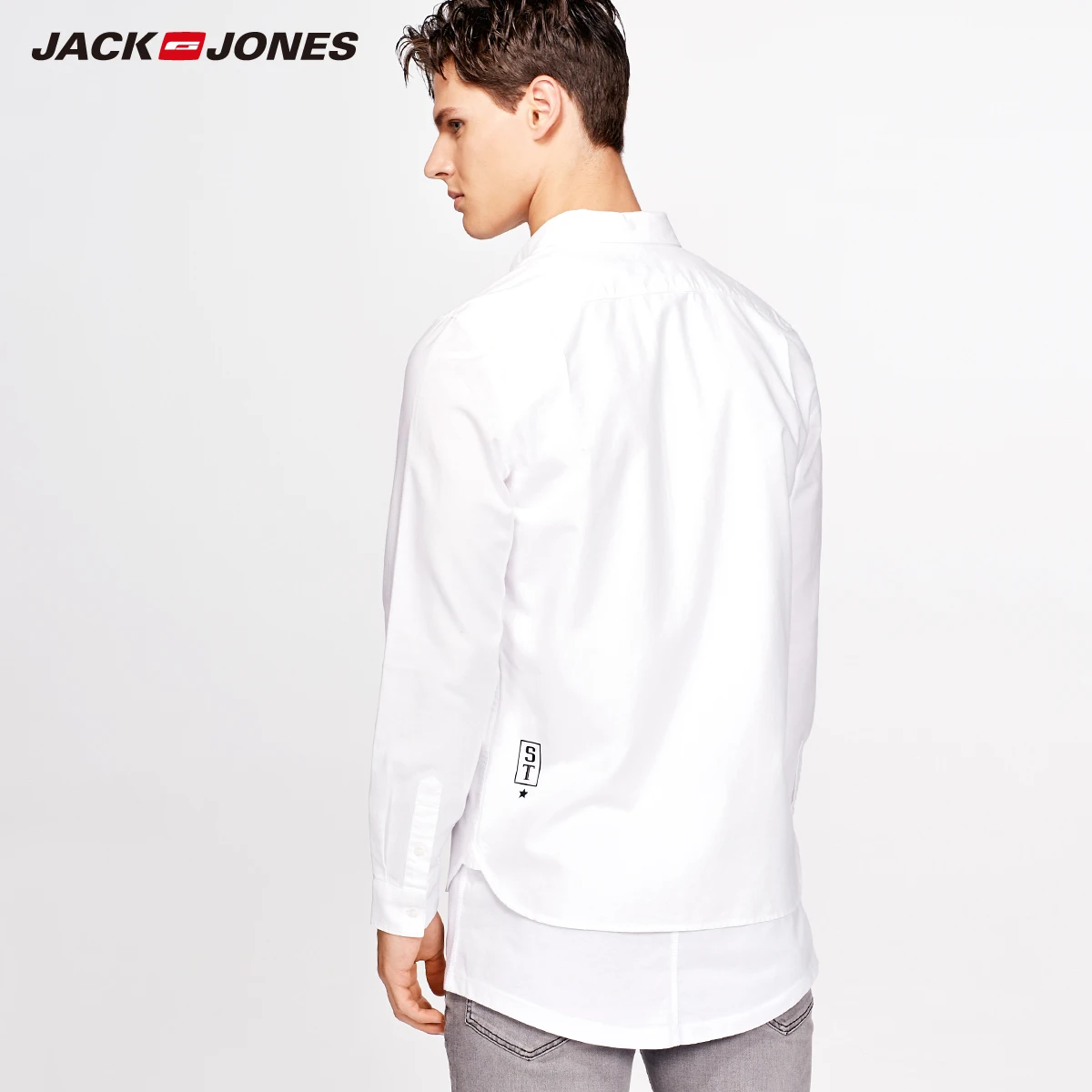 JackJones Мужская рубашка из 100% хлопка с офсетным принтом острым воротником