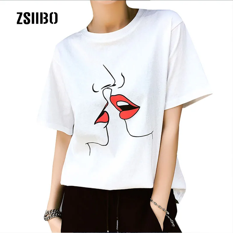Sweet Red Kiss Print 2018 Summer women T Shirt Women White O Neck Short Sleeve Harajuku T-shirt Female All-match Tops Harajuku
Sweet Red Kiss Print 2018 Summer women T Shirt Women White O Neck Short Sleeve Harajuku T-shirt Female All-match Tops Harajuku