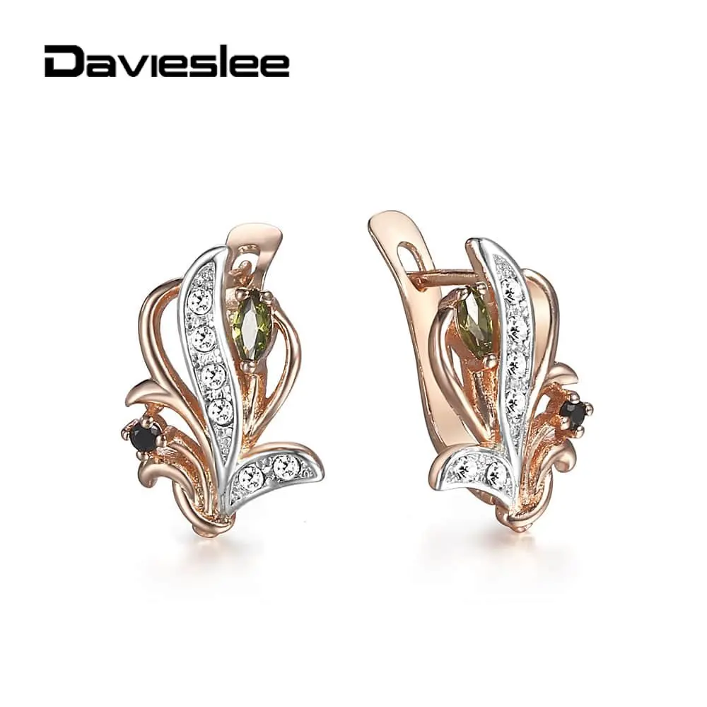 Davieslee Earrings for Women 585 Rose Gold Color Black Green Iced Out Womens Wedding Party Earring Flowers 2019 LGE255
Davieslee Earrings for Women 585 Rose Gold Color Black Green Iced Out Womens Wedding Party Earring Flowers 2019 LGE255