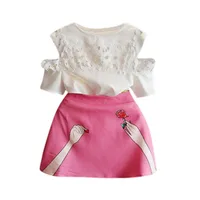 MUQGEW Summer childrens clothing 2pcs Toddler Baby Kids Girls Clothes Floral Lace Tops+Skirt Set Outfits Kid's clothes image