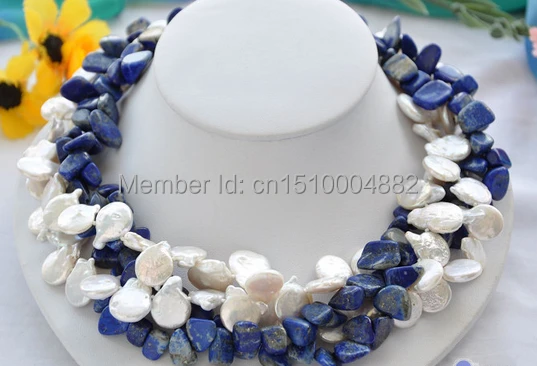 shitou 00814 4row 18" 14mm white coin freshwater blue lapis lazuli necklace 
shitou 00814 4row 18" 14mm white coin freshwater blue lapis lazuli necklace