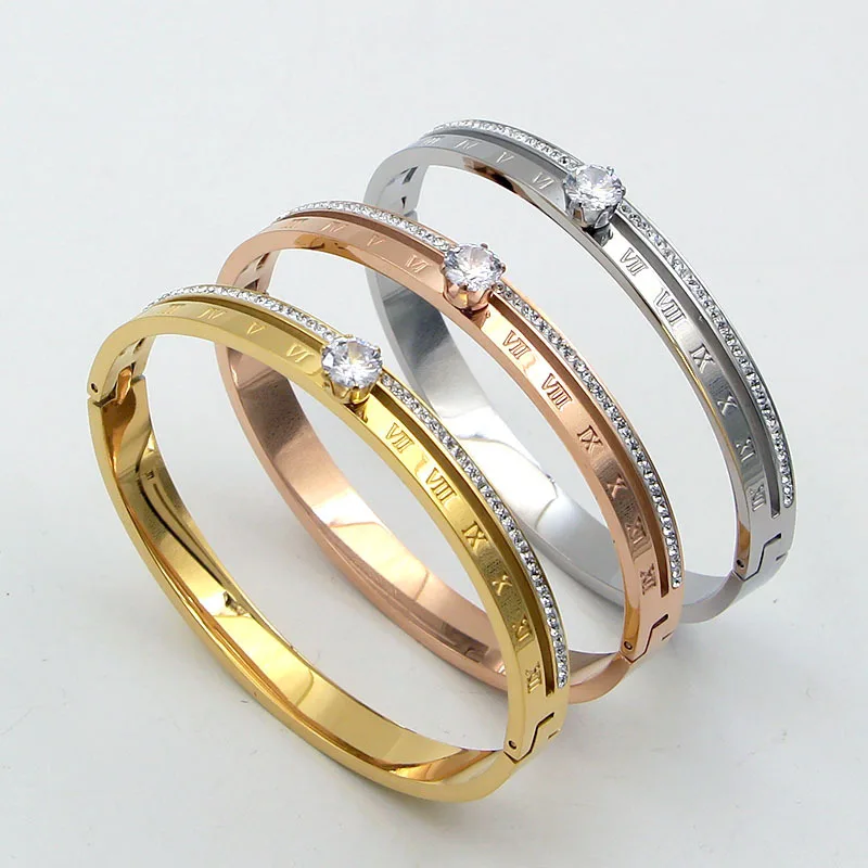 Bracelet Stainless Steel Crystal Roman Numerals Round Screw Bangle Bracelet Rose Gold Color Female Woman Party Xmas Gift
Bracelet Stainless Steel Crystal Roman Numerals Round Screw Bangle Bracelet Rose Gold Color Female Woman Party Xmas Gift