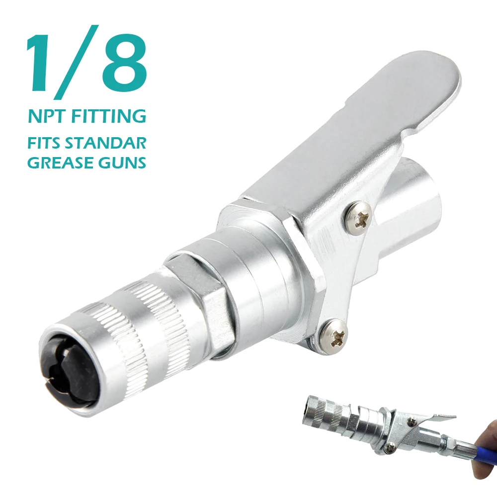 Heavy-Duty Quick Release Grease Gun Coupler Onto Fittings 10,000 PSI 1/8" NPT Self-Locking Two Press Easy To Push
Heavy-Duty Quick Release Grease Gun Coupler Onto Fittings 10,000 PSI 1/8" NPT Self-Locking Two Press Easy To Push