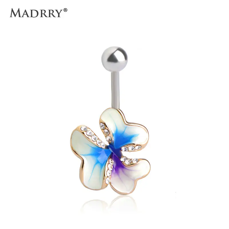 

Madrry Esmalte Enamel Three Flowers Belly Button Rings Sexy Body Piercing Jewelry Bars Piercings Navel Piercing Gothic Unhas