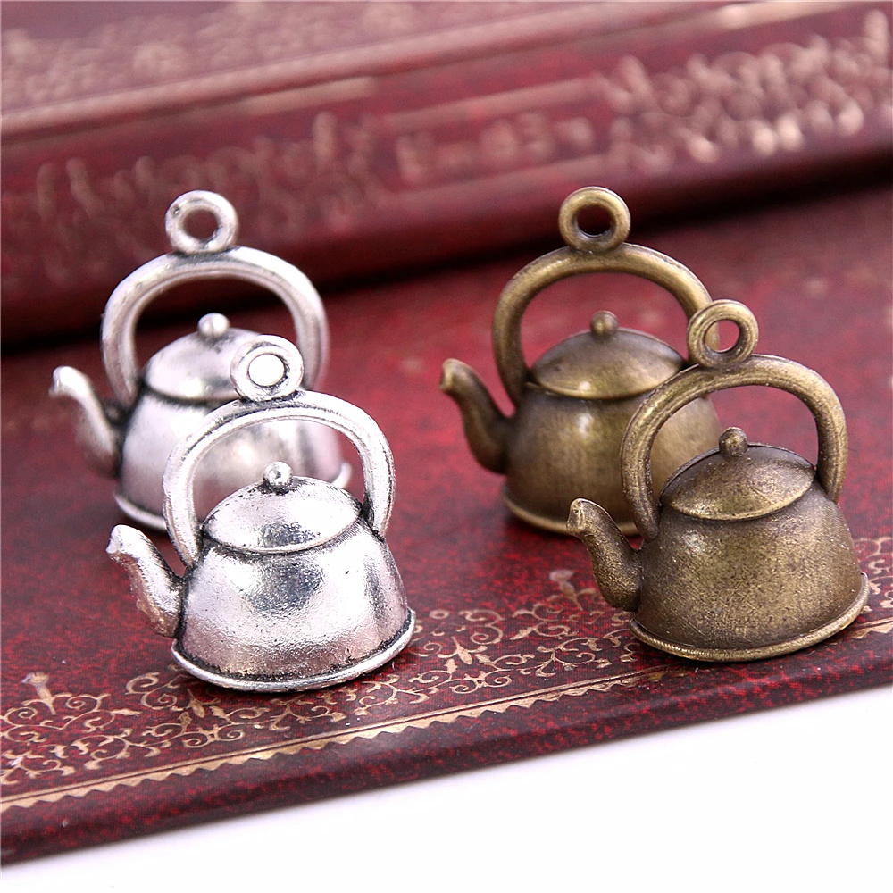 

SWEET BELL 40pc 19*16*10mm 3D Kettle Charms Teapot pendant two color DIY Retro Jewelry Bracelet Necklace charms pendant D6340