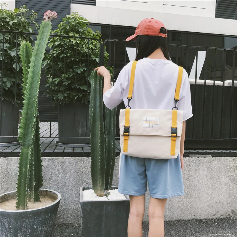 Menghuo Top Quality Women Canvas Backpack Bookbag Female Dual Purpose Shoulder Bag Daily Travel Backpacks Crossbody Bags Mochila (14)