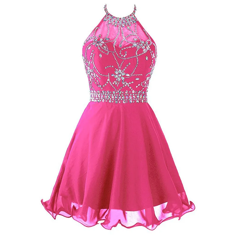 Beaded Crystal Chiffon Homecoming Dresses with Halter Neckline 2019 Short Prom Gowns Backless Party Dress Lavender Purple
Beaded Crystal Chiffon Homecoming Dresses with Halter Neckline 2019 Short Prom Gowns Backless Party Dress Lavender Purple