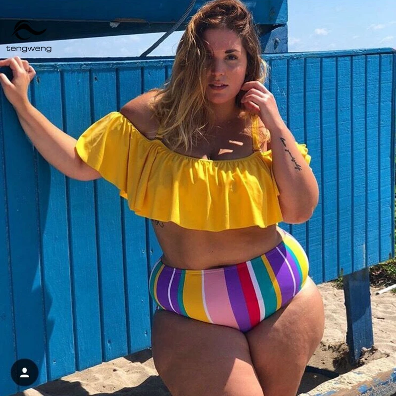 Tengweng 2019 Bandeau Striped Ruffle High Waist Swimsuit Bikini Sexy Plus size Women Swimwear Print Off shoulder Bathing suit
Tengweng 2019 Bandeau Striped Ruffle High Waist Swimsuit Bikini Sexy Plus size Women Swimwear Print Off shoulder Bathing suit
