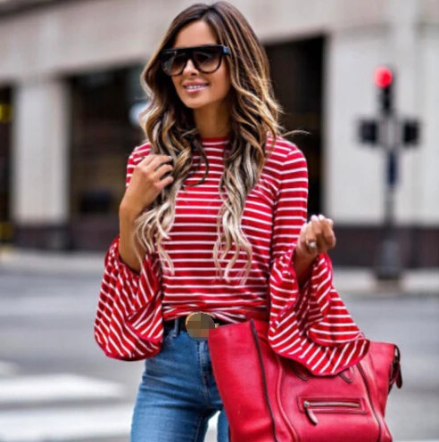 New Classic Striped Women Ruffles Long Sleeve Shirt Casual Loose Sleeses Tops Tee Shirt
New Classic Striped Women Ruffles Long Sleeve Shirt Casual Loose Sleeses Tops Tee Shirt